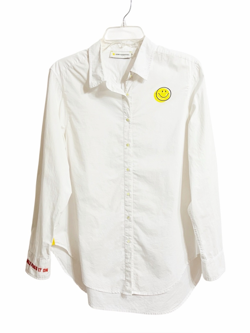Kerri Rosenthal Smile Pass It On Boho Button Up Shirt Womens M Retro Classic